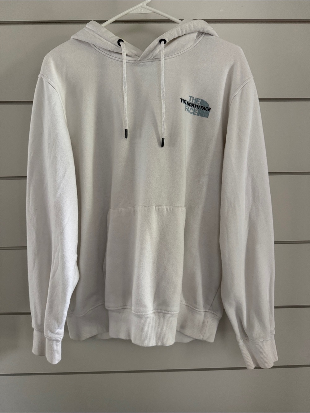 The North Face Men's White Hooded Pullover with Small Logo